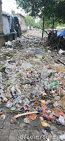 Plastic pollution .Dumping place of waste in India . Say no to single use plastic Stock Photo