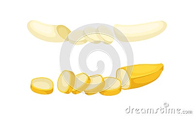 Banana as Elongated, Edible Fruit Covered with Yellow Rind Vector Set Vector Illustration