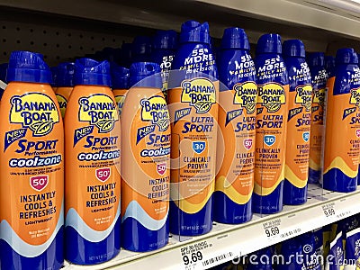 Banana Boat Sunscreen Lotion and spray Editorial Stock Photo