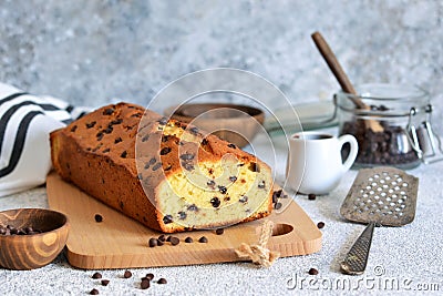 Banana bread with chocolate chips on the table Stock Photo