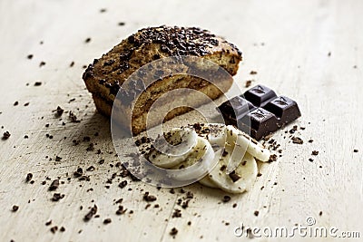 Banana Cake with Chocolate Stock Photo