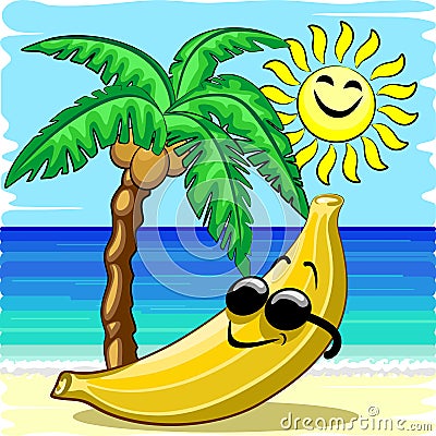 Banana Chill Happy Summer Cartoon Character Vector Illustration