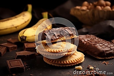 Banana choco pies dessert. Generate Ai Stock Photo
