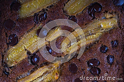 Banana chocolate bread with reall banana slice on top Stock Photo