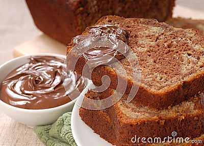 Banana and chocolate nut bread with Nutella Stock Photo