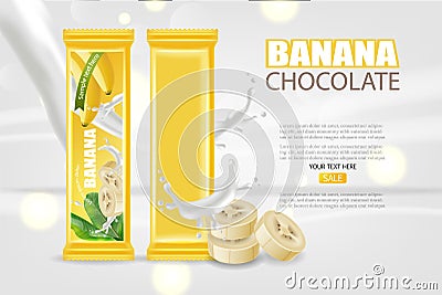 Banana chocolate Vector realistic mock up. Product placement label design. Detailed 3d illustrations Vector Illustration