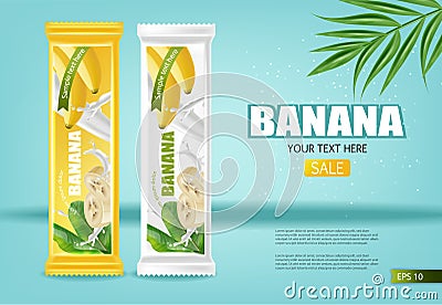 Banana chocolate Vector realistic mock up. Product placement label design. Detailed 3d illustrations Vector Illustration
