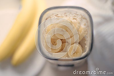 banana cocoa smoothie - healthy eating recipe styled concept Stock Photo