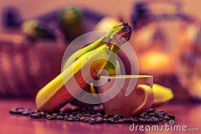 Banana, coffee, coffee cup Stock Photo