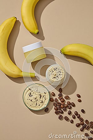 Banana and coffee face masks help exfoliate the skin by removing dead skin cells Stock Photo