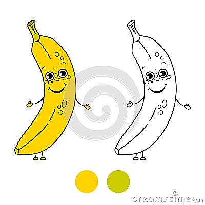 Banana. Coloring book page Vector Illustration