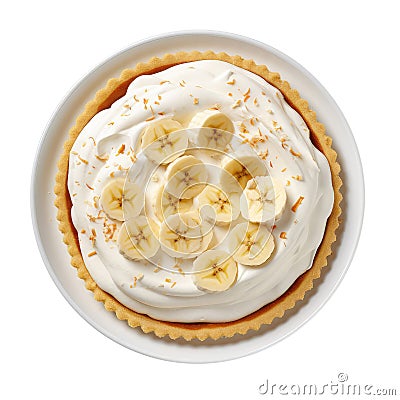 Banana Cream Pie Vegetarian Dessert On White Plate On A White Background Stock Photo