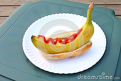 Banana dog with Ketchup Stock Photo