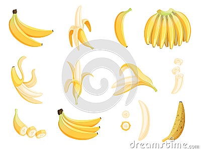 Banana fruit. Appetizing dessert food eating vector cartoon pictures Vector Illustration