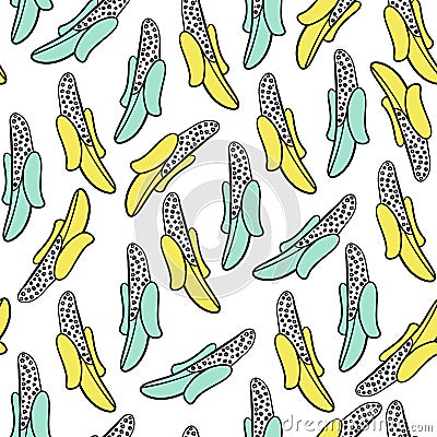 Banana fruit seamless pattern. Creative background with hand drawn shapes. Great for kids fabric, textile, Vector Illustration Stock Photo