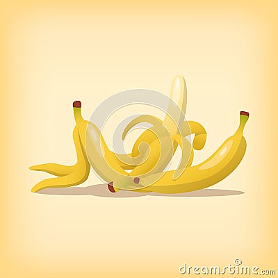 Banana fruit single isolated with whole shape and peel or peeled with modern style and warm color theme Vector Illustration