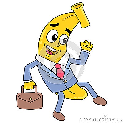 Banana is happy wearing a suit going to work, doodle icon image kawaii Vector Illustration