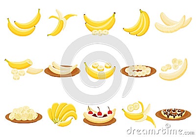 Banana icons set cartoon vector. Monkey peel Vector Illustration