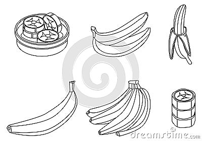 Banana icons set vector outine Vector Illustration