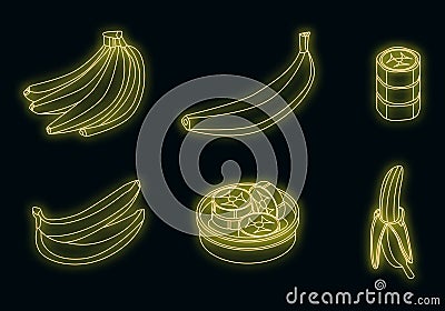 Banana icons set vector neon Vector Illustration