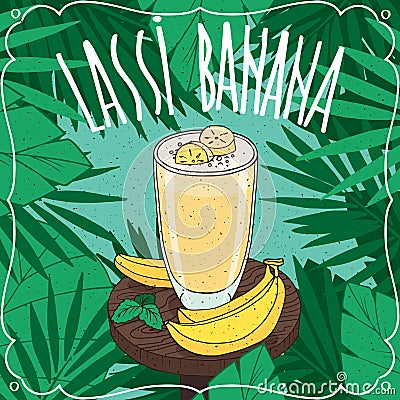 Banana Indian drink Lassi with fresh juice Vector Illustration