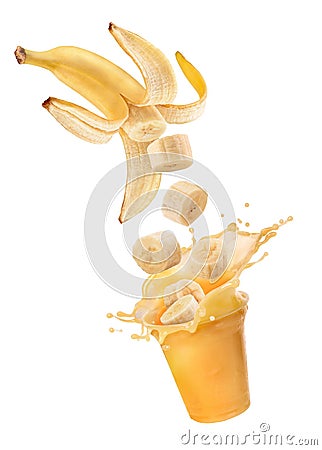 Banana juice with a splash and bananas Stock Photo