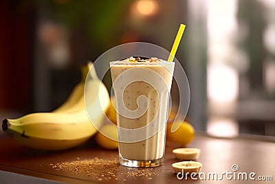 Banana lassi, Indian yogurt drink. Generative AI Stock Photo