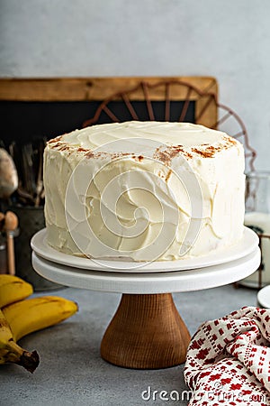 Banana layered cake with cream cheese frosting Stock Photo