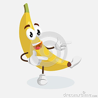 Banana logo mascot Hi pose Vector Illustration