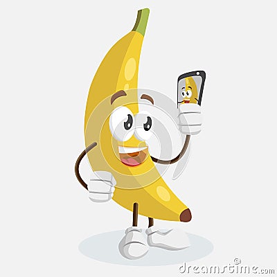 Banana logo mascot with selfie pose Vector Illustration