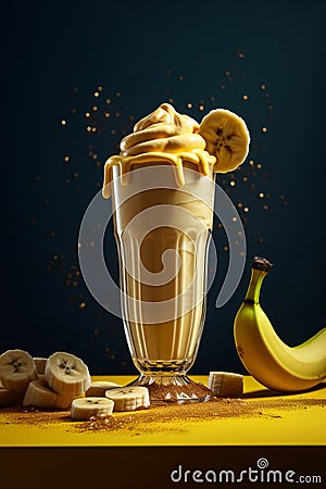 Banana milkshake on tabl Stock Photo
