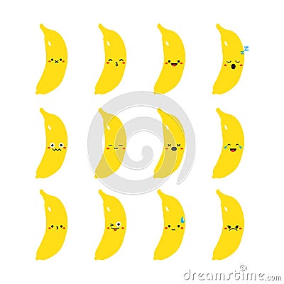 Banana modern flat emoticon set. Stock Photo