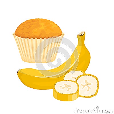 Banana muffin. Vector cartoon illustration of fresh cupcake Vector Illustration