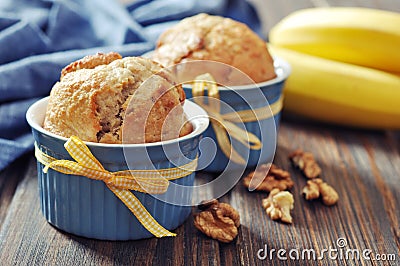 Banana muffins in baking mold Stock Photo