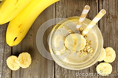 Banana oatmeal smoothie above view Stock Photo