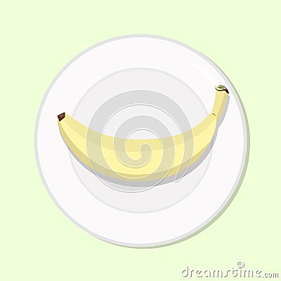 Banana ripe yellow, healthy diet meal on plate. Vector illustration. Simple flat stock image. Tropical fruit on table, healthy Vector Illustration