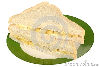 Banana Sandwich in White Sliced Bread Stock Photo