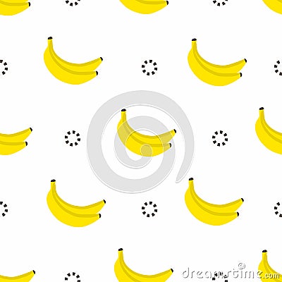 Banana seamless pattern. Bananas with circles in 80s style, textile graphic Vector Illustration