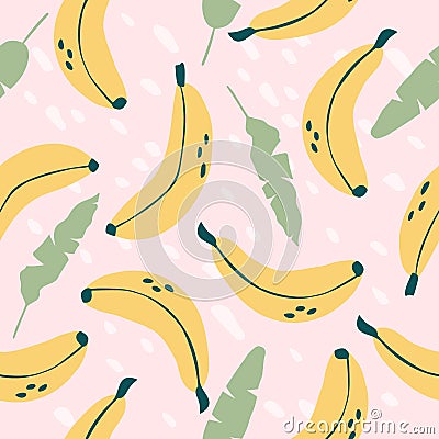 Banana seamless pattern. Cute summer fruit background. Vector Illustration