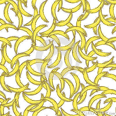 Banana seamless pattern. Endless yellow bananas on white back Vector Illustration