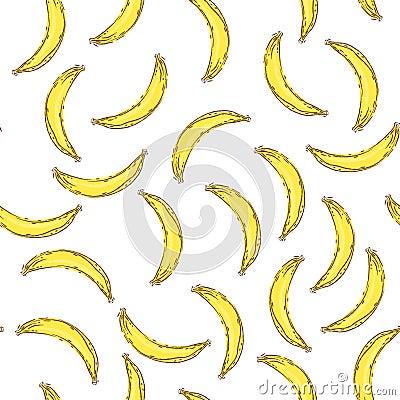 Banana seamless pattern. Endless yellow bananas on white back Vector Illustration