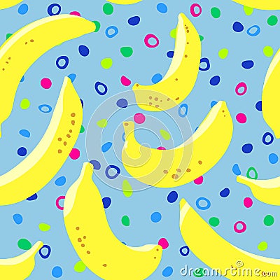 Banana seamless pattern. Yellow banana fruits on colorful motif Vector Illustration