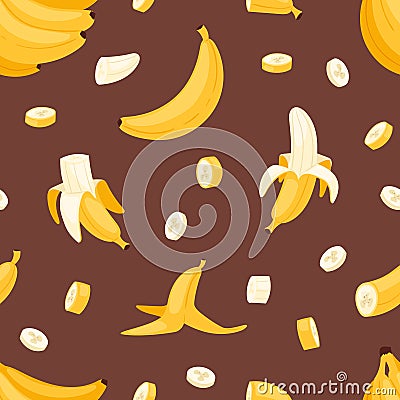 Banana set vector bananas products bread pancake or banana split with yellow banana illustration bananapeel seamless Vector Illustration