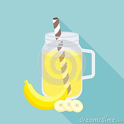 Banana smoothie in mason jar Vector Illustration