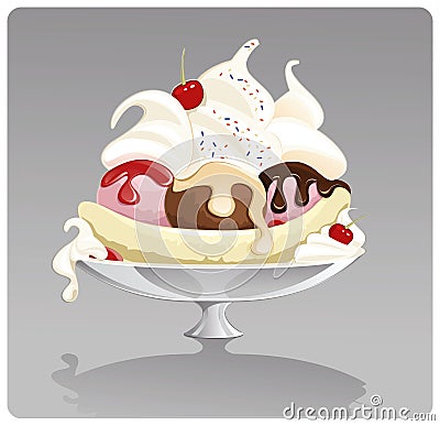 Banana split ice cream Vector Illustration