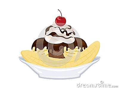Banana split ice cream boat sundae icon vector Vector Illustration