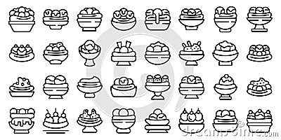 Banana split icons set outline vector. Cream calories Vector Illustration