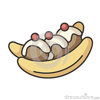 Banana split RGB color icon Vector Illustration