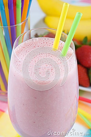Banana strawberry milkshake Stock Photo