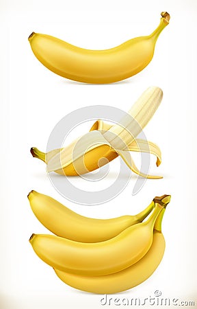 Banana. Sweet fruit. 3d vector icons set Vector Illustration